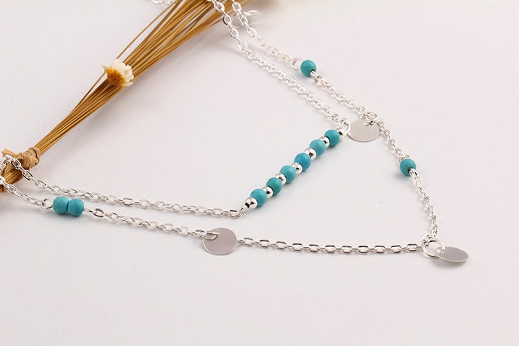 Two Tone Layered Necklace | Turquoise Necklace | Thalie Bouteek