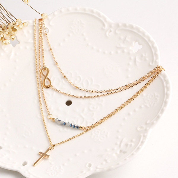 Infinity Cross Necklace | 4 Layered Gold Necklace | Thalie Bouteek